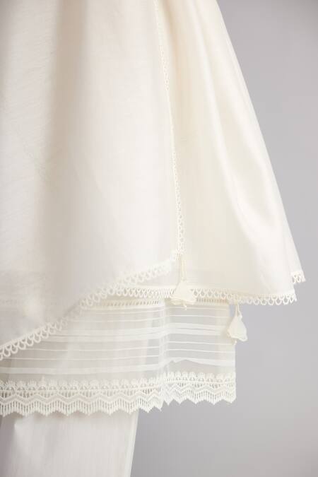 Buy_Bunka_White Voile Embellished Crochet Lace Keyhole Ezra Textured Pattern Tunic_Online_at_Aza_Fashions