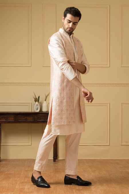 Hilo Design Pastel Threadwork Bundi Kurta Set 