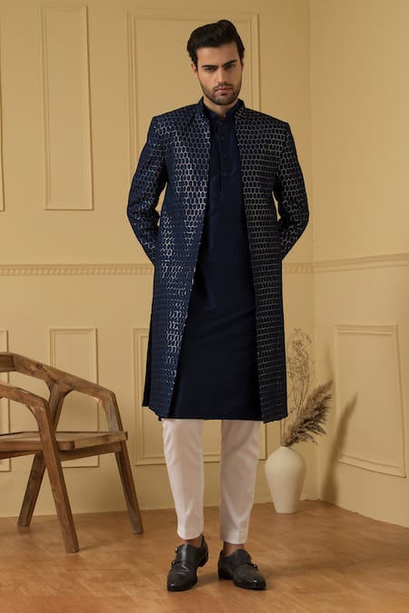 Hilo Design Allure Honeycomb Embroidered Jacket Kurta Set 