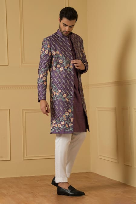 Hilo Design Sueno Floral Jaal Embroidered Jacket Kurta Set 