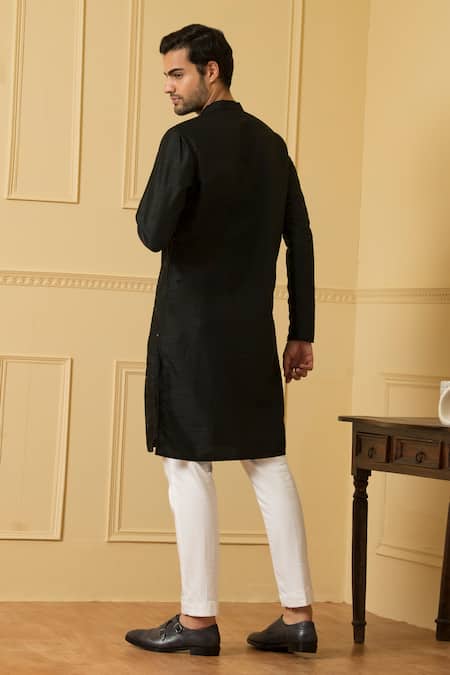 Shop Hilo Design Black Silk, Cotton Embroidery Dot Pattern Kurta With Pant at Aza Fashions Shop_Hilo Design_Black Silk, Cotton Embroidery Dot Pattern Kurta With Pant _at_Aza_Fashions