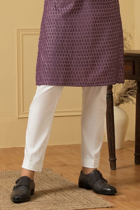 Hilo Design Purple Georgette, Cotton Embroidery Honeycomb Pattern Kurta With Pant Online at Aza Fashions Hilo Design_Purple Georgette, Cotton Embroidery Honeycomb Pattern Kurta With Pant_Online_at_Aza_Fashions