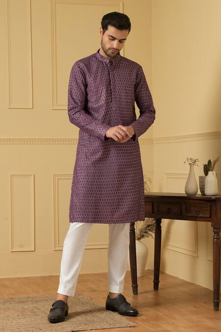 Buy Hilo Design Purple Georgette, Cotton Embroidery Honeycomb Pattern Kurta With Pant Online at Aza Fashions Buy_Hilo Design_Purple Georgette, Cotton Embroidery Honeycomb Pattern Kurta With Pant_Online_at_Aza_Fashions