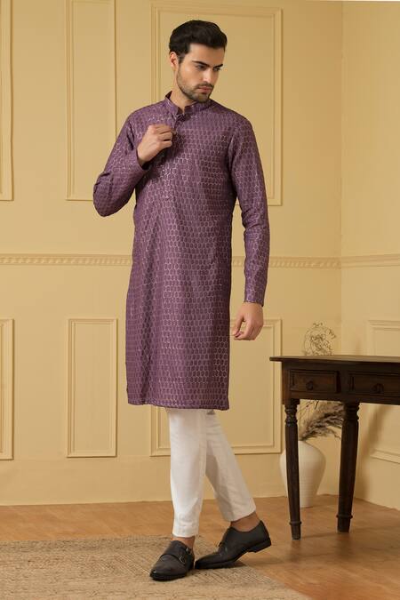 Buy Hilo Design Purple Georgette, Cotton Embroidery Honeycomb Pattern Kurta With Pant Buy_Hilo Design_Purple Georgette, Cotton Embroidery Honeycomb Pattern Kurta With Pant