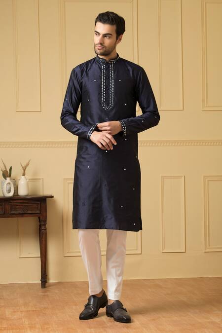 Shop Hilo Design Blue Silk Mirrors Exquisite Embroidered Kurta Set at Aza Fashions Shop_Hilo Design_Blue Silk Mirrors Exquisite Embroidered Kurta Set _at_Aza_Fashions