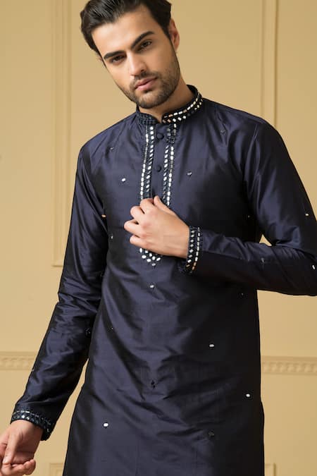 Buy Hilo Design Blue Silk Mirrors Exquisite Embroidered Kurta Set Online at Aza Fashions Buy_Hilo Design_Blue Silk Mirrors Exquisite Embroidered Kurta Set _Online_at_Aza_Fashions