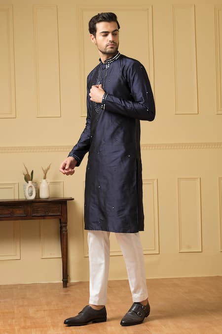 Shop Hilo Design Blue Silk Mirrors Exquisite Embroidered Kurta Set Online at Aza Fashions Shop_Hilo Design_Blue Silk Mirrors Exquisite Embroidered Kurta Set _Online_at_Aza_Fashions