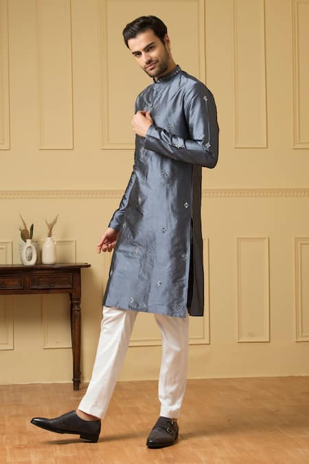 Shop Hilo Design Blue Silk, Cotton Embroidery Armonia Mirror Kurta Set Online at Aza Fashions Shop_Hilo Design_Blue Silk, Cotton Embroidery Armonia Mirror Kurta Set _Online_at_Aza_Fashions