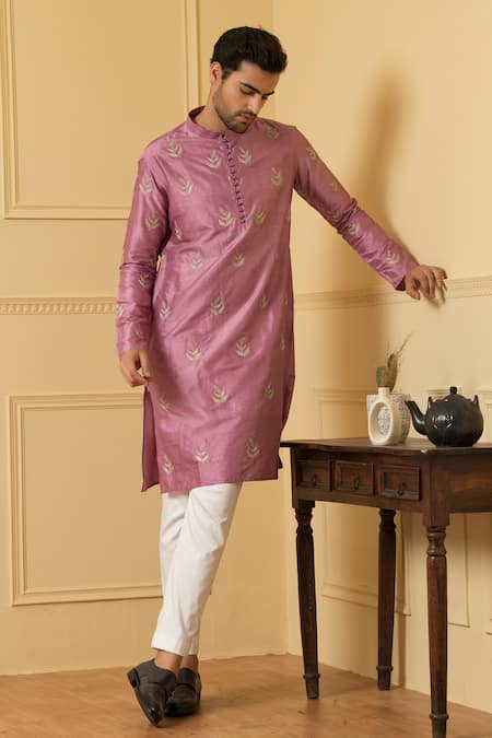 Hilo Design Pink Silk, Cotton Embroidery Encanto Zari Kurta Set Online at Aza Fashions Hilo Design_Pink Silk, Cotton Embroidery Encanto Zari Kurta Set _Online_at_Aza_Fashions