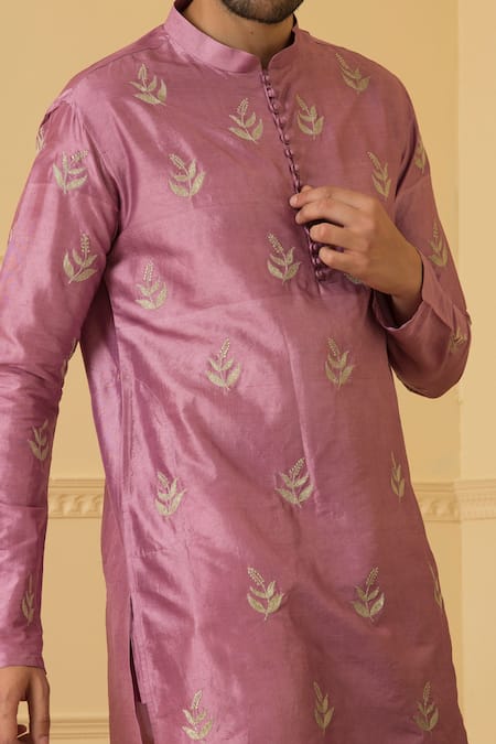 Shop Hilo Design Pink Silk, Cotton Embroidery Encanto Zari Kurta Set Online at Aza Fashions Shop_Hilo Design_Pink Silk, Cotton Embroidery Encanto Zari Kurta Set _Online_at_Aza_Fashions