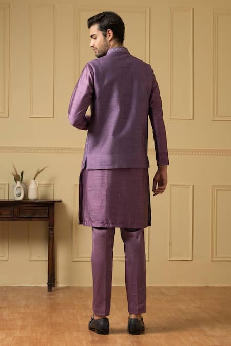 Hilo Design Hand Embroidered Purple Bundi Kurta Set 