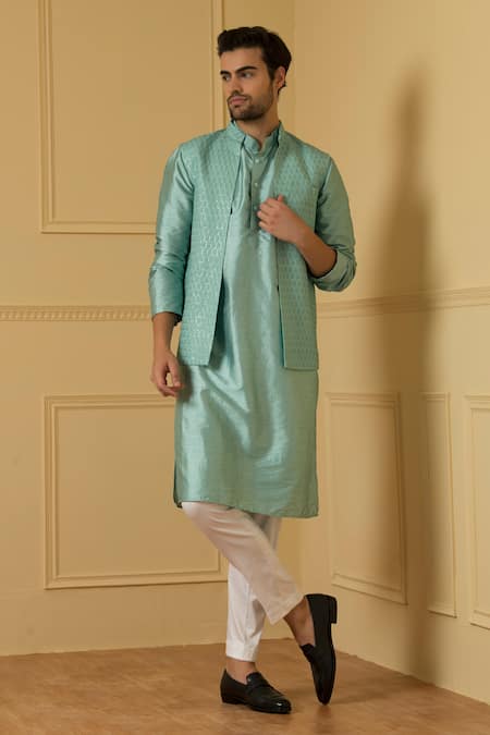 Hilo Design Celeste Embroidered Open Bundi Kurta Set 