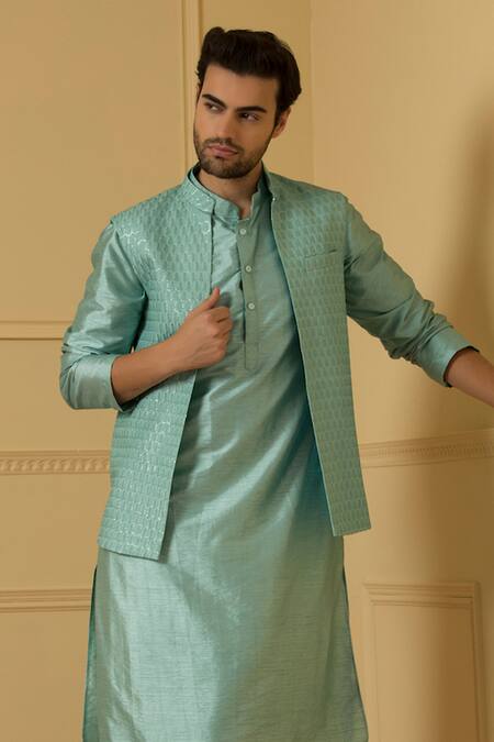 Buy Hilo Design Blue , Chanderi Embroidery, Zari Hand Bundi Kurta Set Online at Aza Fashions Buy_Hilo Design_Blue , Chanderi Embroidery, Zari Hand Bundi Kurta Set _Online_at_Aza_Fashions