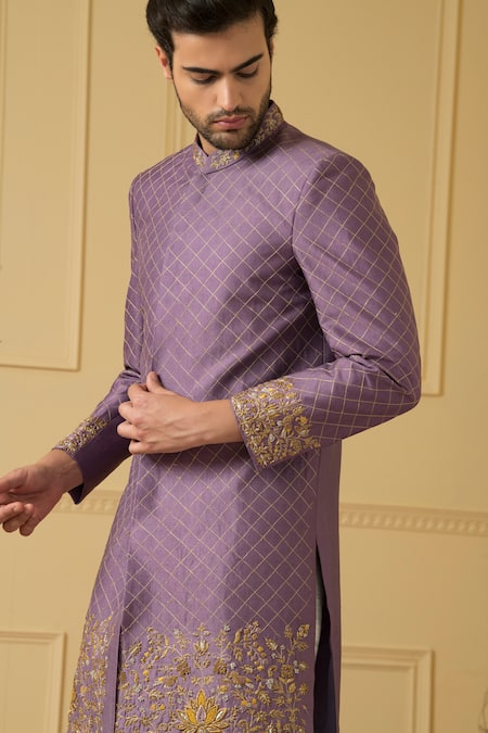 Hilo Design Purple Silk Embroidery Marfil Zardozi Sherwani Online at Aza Fashions Hilo Design_Purple Silk Embroidery Marfil Zardozi Sherwani _Online_at_Aza_Fashions