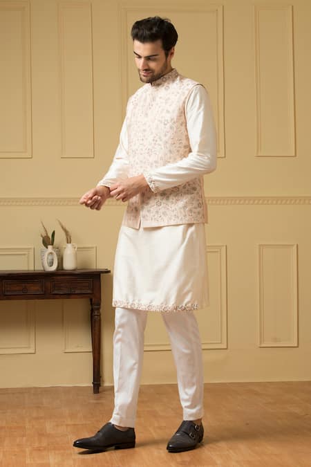 Hilo Design Peach Resham Embroidered Bundi 
