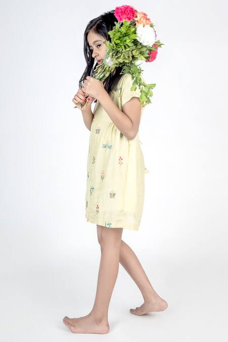 MR Brat_Green Muslin Embroidery Printed And Dress _Online_at_Aza_Fashions