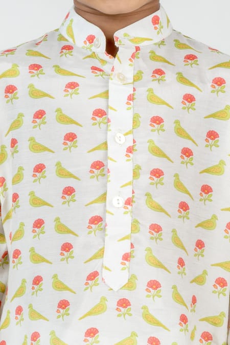 MR Brat White Muslin, Linen Printed Kurta And Pant Set Online at Aza Fashions MR Brat_White Muslin, Linen Printed Kurta And Pant Set _Online_at_Aza_Fashions