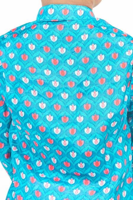 Buy MR Brat Blue Muslin Lotus Print Kurta And Pant Set Online at Aza Fashions Buy_MR Brat_Blue Muslin Lotus Print Kurta And Pant Set _Online_at_Aza_Fashions