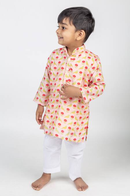 MR Brat_Peach Muslin Digital Print Kurta And Pant Set _Online_at_Aza_Fashions