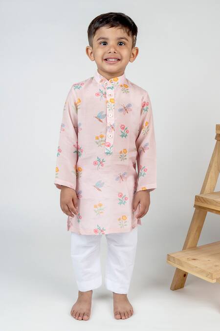 MR Brat Pink Muslin Dragon Fly Print Kurta And Pant Set Online at Aza Fashions MR Brat_Pink Muslin Dragon Fly Print Kurta And Pant Set _Online_at_Aza_Fashions