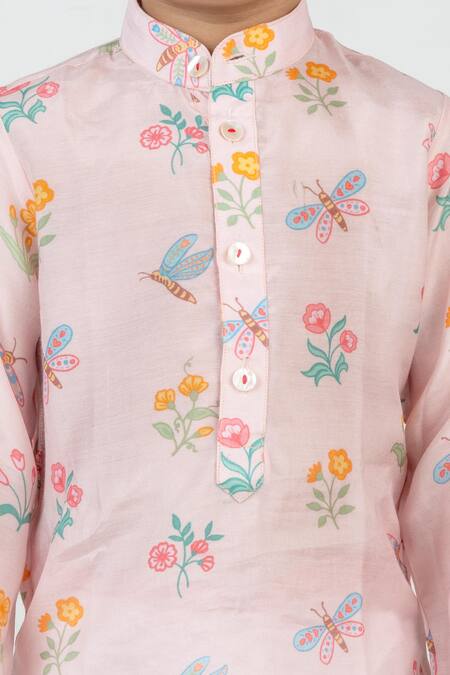 Buy MR Brat Pink Muslin Dragon Fly Print Kurta And Pant Set Online at Aza Fashions Buy_MR Brat_Pink Muslin Dragon Fly Print Kurta And Pant Set _Online_at_Aza_Fashions