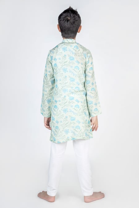 Shop MR Brat Green Muslin Embroidery Floral Print Kurta And Pant Set at Aza Fashions Shop_MR Brat_Green Muslin Embroidery Floral Print Kurta And Pant Set _at_Aza_Fashions