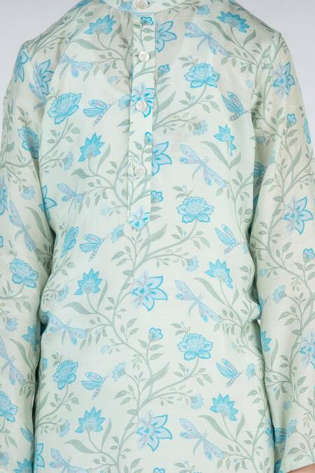 Buy MR Brat Green Muslin Embroidery Floral Print Kurta And Pant Set Online at Aza Fashions Buy_MR Brat_Green Muslin Embroidery Floral Print Kurta And Pant Set _Online_at_Aza_Fashions