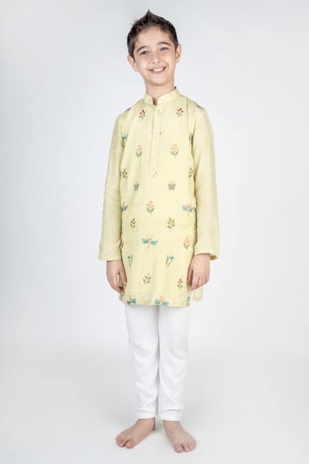 Buy MR Brat Green Muslin Embroidery Printed Kurta And Pant Set Online at Aza Fashions Buy_MR Brat_Green Muslin Embroidery Printed Kurta And Pant Set _Online_at_Aza_Fashions