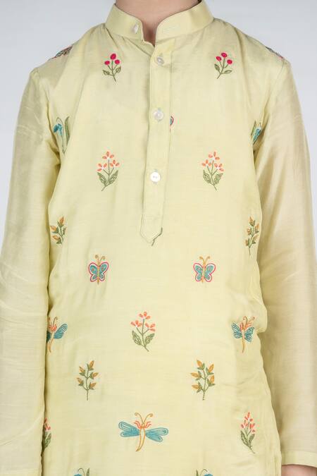 Shop MR Brat Green Muslin Embroidery Printed Kurta And Pant Set Online at Aza Fashions Shop_MR Brat_Green Muslin Embroidery Printed Kurta And Pant Set _Online_at_Aza_Fashions