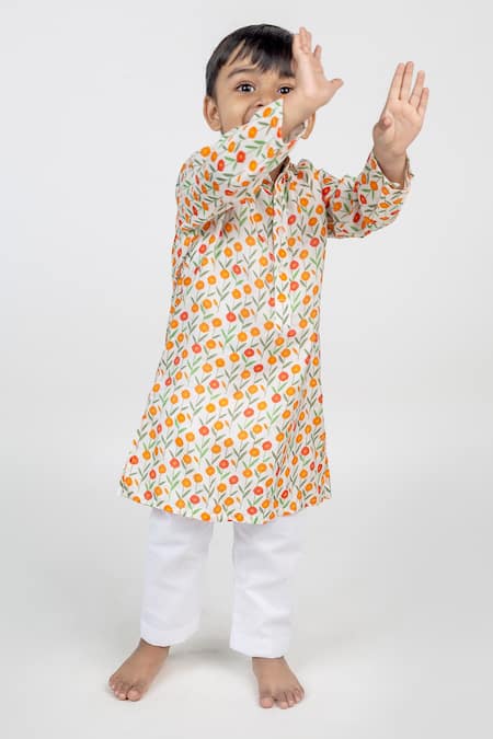 Shop MR Brat Multi Color Muslin Floral Pattern Kurta And Pant Set at Aza Fashions Shop_MR Brat_Multi Color Muslin Floral Pattern Kurta And Pant Set _at_Aza_Fashions