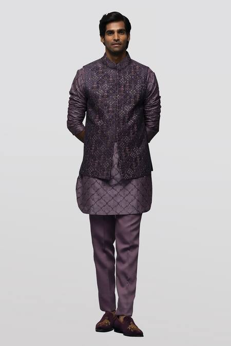 Asuka_Purple Chanderi Silk Sequins, Beads Twilight Lavender Embroidered Bundi _Online_at_Aza_Fashions