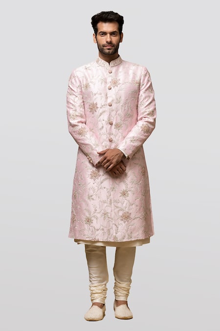 Asuka Raw Silk Zari Embroidered Sherwani Set 