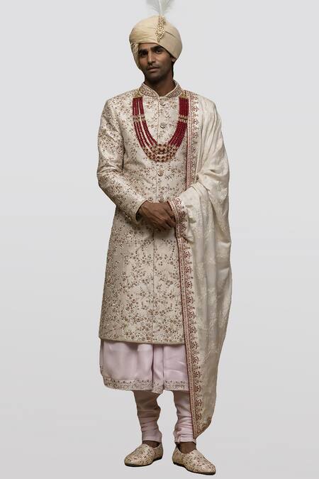 Asuka Raw Silk Floral Embroidered Sherwani Set 