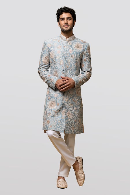 Asuka Raw Silk Thread Embroidered Sherwani Set 