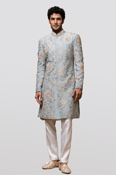 Asuka Floral Embroidered Sky Blue Sherwani Set 