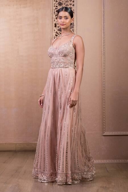 Tarun Tahiliani Pink Tulle Sequins, Embroidery Sweetheart Neck Floral Bodice Jumpsuit Online at Aza Fashions Tarun Tahiliani_Pink Tulle Sequins, Embroidery Sweetheart Neck Floral Bodice Jumpsuit_Online_at_Aza_Fashions