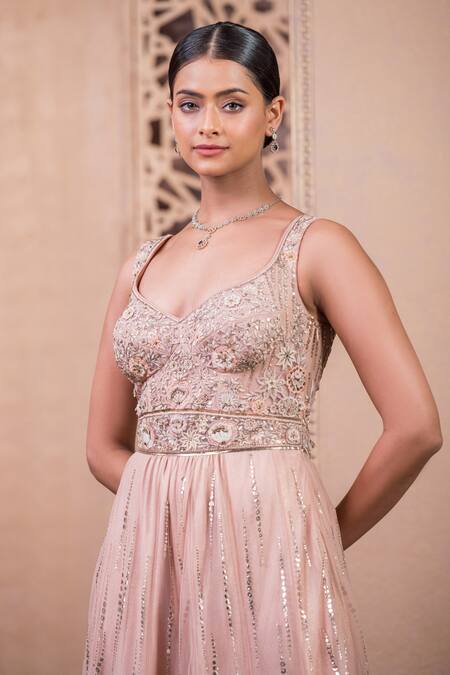 Buy Tarun Tahiliani Pink Tulle Sequins, Embroidery Sweetheart Neck Floral Bodice Jumpsuit Online at Aza Fashions Buy_Tarun Tahiliani_Pink Tulle Sequins, Embroidery Sweetheart Neck Floral Bodice Jumpsuit_Online_at_Aza_Fashions