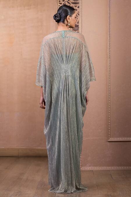 Shop Tarun Tahiliani Blue Crepe Crystals Round Neck Bohemian Embroidered Gown at Aza Fashions Shop_Tarun Tahiliani_Blue Crepe Crystals Round Neck Bohemian Embroidered Gown_at_Aza_Fashions