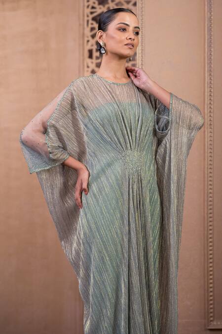 Tarun Tahiliani Blue Crepe Crystals Round Neck Bohemian Embroidered Gown Online at Aza Fashions Tarun Tahiliani_Blue Crepe Crystals Round Neck Bohemian Embroidered Gown_Online_at_Aza_Fashions