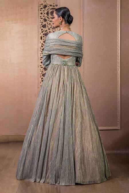 Shop Tarun Tahiliani Blue Lace Embroidery Sweetheart Neck Sculpted Shimmer Finish Cape Gown at Aza Fashions Shop_Tarun Tahiliani_Blue Lace Embroidery Sweetheart Neck Sculpted Shimmer Finish Cape Gown_at_Aza_Fashions