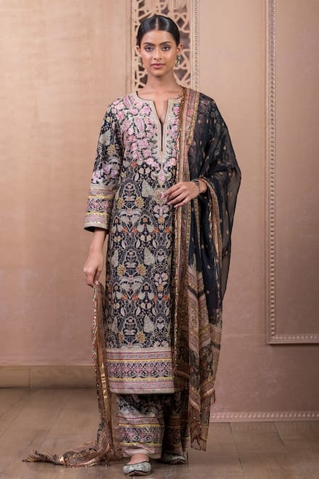 Tarun Tahiliani Chanderi Floral Print Kurta Set 