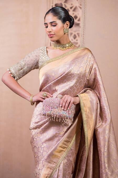 Buy_Tarun Tahiliani_Purple Brocade Embroidery, Sequins Handwoven Saree With Unstitched Blouse_Online_at_Aza_Fashions