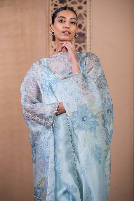 Buy Tarun Tahiliani Blue Satin, Organza, Georgette Pearls, Tassels, Asymmetric Top And Dhoti Pant Set Online at Aza Fashions Buy_Tarun Tahiliani_Blue Satin, Organza, Georgette Pearls, Tassels, Asymmetric Top And Dhoti Pant Set_Online_at_Aza_Fashions