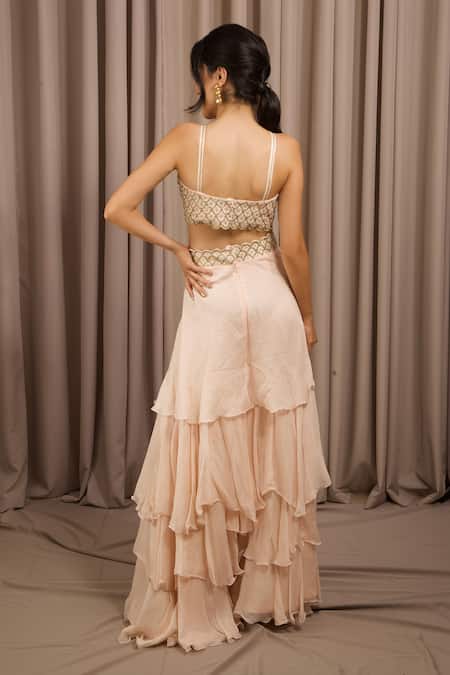 Shloka Sudhakar Scallop Embroidered Blouse & Layered Pant Set 