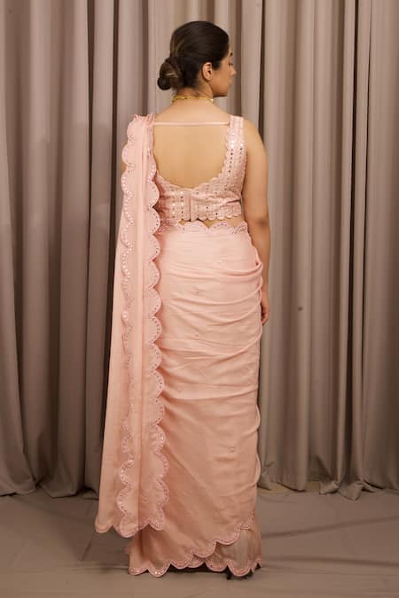 Shloka Sudhakar Scallop Trim Saree With Embroidered Blouse 