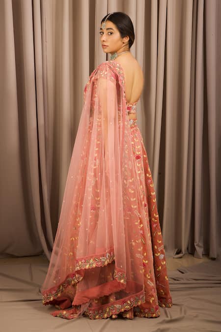 Shloka Sudhakar Flower Bouquet Embroidered Lehenga Set 