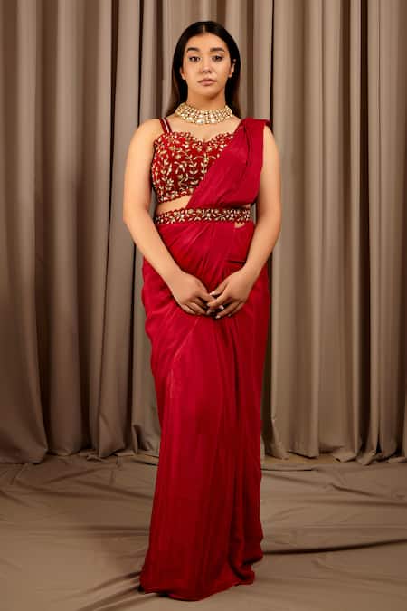 Mukaish Work Ready To Wear Impoted Fabric Red Saree, Dry clean at best  price in Surat
