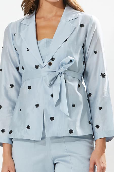 Meadow Blue Silk, Cotton, Chanderi Embroidery Powder Floral Blazer And Inner Top Online at Aza Fashions Meadow_Blue Silk, Cotton, Chanderi Embroidery Powder Floral Blazer And Inner Top _Online_at_Aza_Fashions