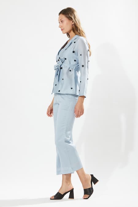 Buy Meadow Blue Silk, Cotton, Chanderi Embroidery Powder Floral Blazer And Inner Top Online at Aza Fashions Buy_Meadow_Blue Silk, Cotton, Chanderi Embroidery Powder Floral Blazer And Inner Top _Online_at_Aza_Fashions