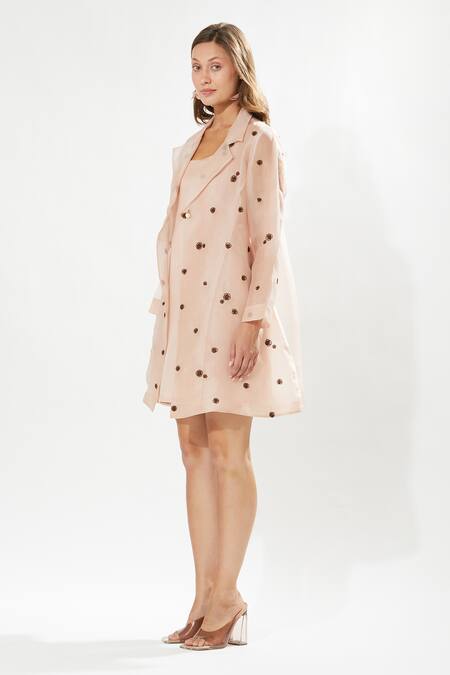 Buy_Meadow_Pink Silk Organza Embroidery Collared Lovebird Jacket _Online_at_Aza_Fashions